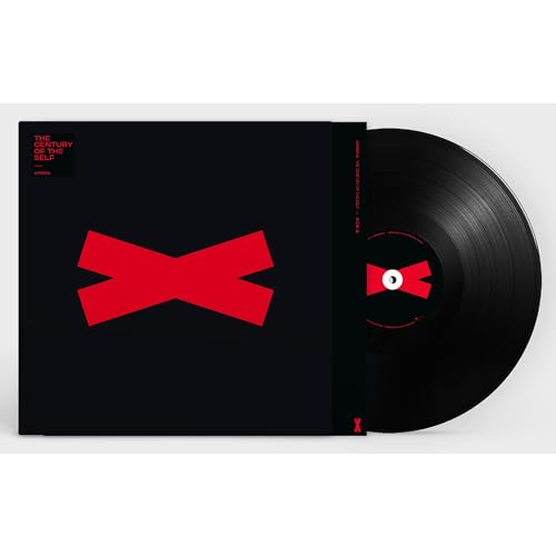 Black vinyl record and square album cover with a large red X design.