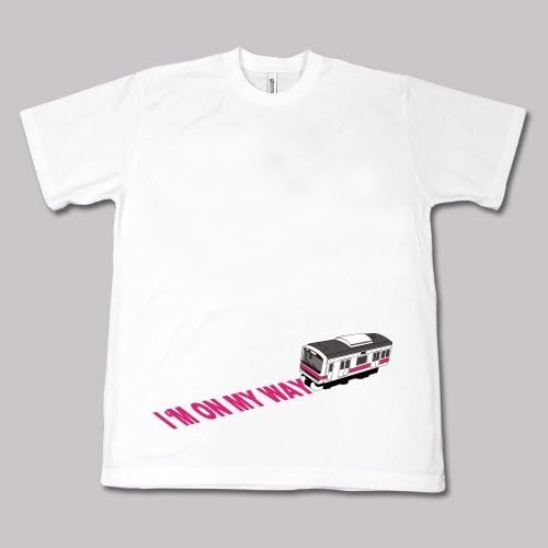 White t-shirt with pink train illustration and text "I'M ON MY WAY".