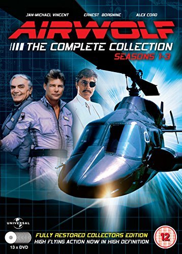 Airwolf DVD cover featuring cast photos and a sleek black helicopter.