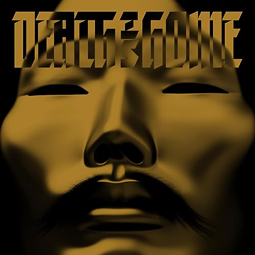 Golden, close-up portrait of a face with the title "Death Is Home".