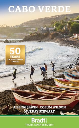 Cape Verde travel guide cover with beach, boats, and people playing.