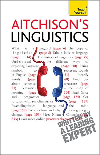 Book cover titled Aitchison's Linguistics featuring a red and blue telephone handset illustration.