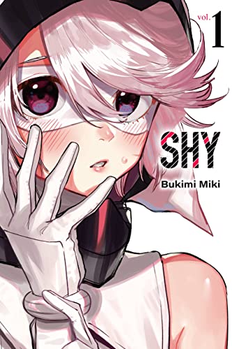 Manga cover: Anime girl with white hair and large, red eyes wearing a mask.