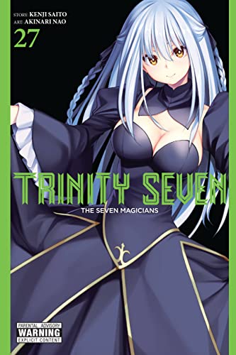 Manga cover featuring a long-haired girl in a dark dress with the title Trinity Seven.