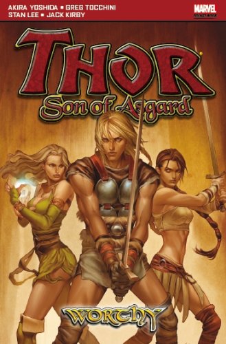 Comic cover featuring Thor with two women, holding swords and magic.