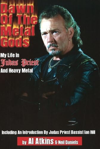 Book cover featuring a man in a leather jacket, "Dawn of the Metal Gods.