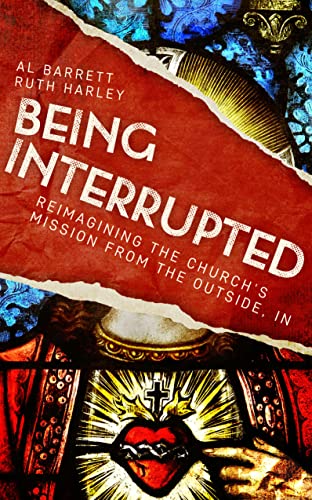 Book cover featuring a torn red paper overlay on a stained glass image.