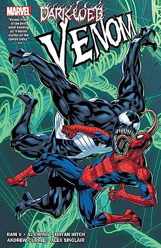 Venom and Spider-Man entangled in a dynamic, dark web-themed comic book cover.