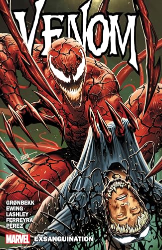 Venom comic book cover featuring a monstrous red symbiote and a human head.