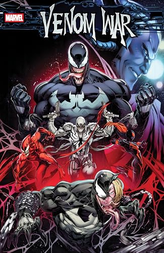 Comic book cover featuring Venom, Carnage, and other symbiote characters against a dark background.