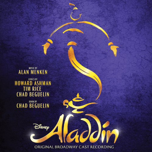 CD cover for "Aladdin" Broadway cast recording, gold silhouette on purple.