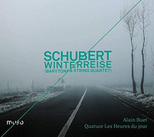 A CD cover featuring a foggy road with bare trees and teal text overlay.