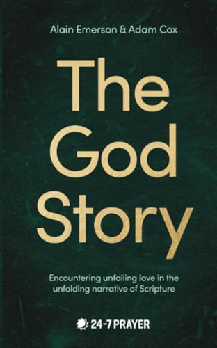 Book cover: "The God Story" with large, gold lettering on a dark teal background.