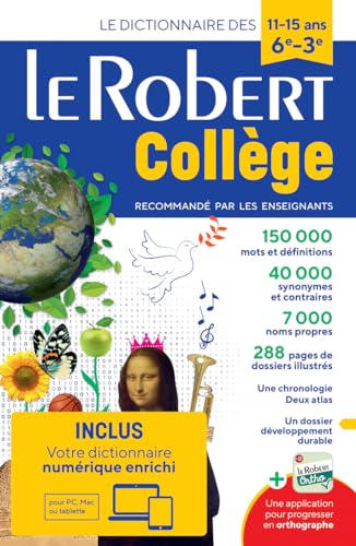 French dictionary cover with globe, butterfly, and Mona Lisa illustration.