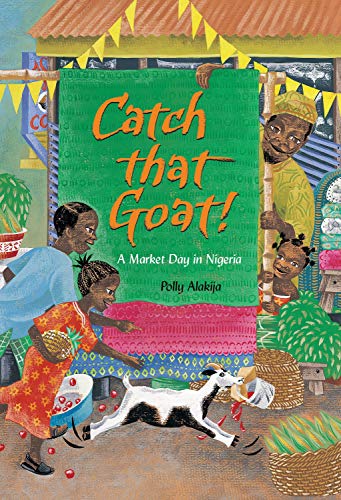 Book cover: children chasing a goat at a busy Nigerian market.