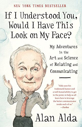 Book cover with a cartoon portrait of Alan Alda and white text.