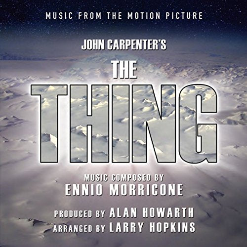 Cover of "The Thing" soundtrack CD with icy landscape and bold title text.