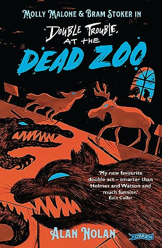 Book cover: illustrated animals escaping a zoo at night, red background.