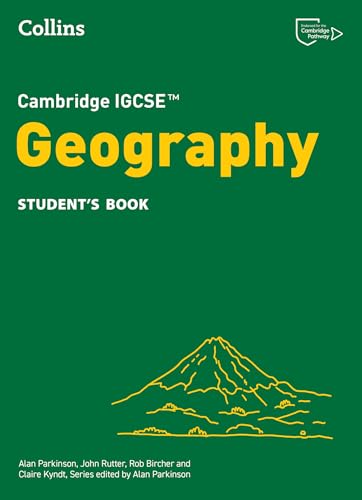 Green textbook cover titled Cambridge IGCSE Geography Student's Book with a yellow mountain illustration.