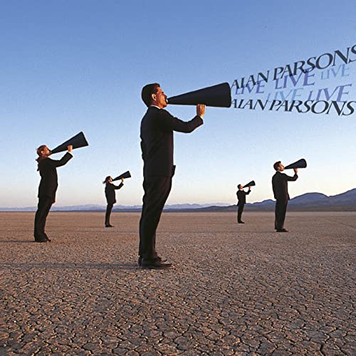 Album cover: people in suits with megaphones in a desert landscape.