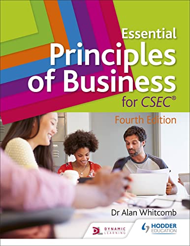 Textbook cover: "Essential Principles of Business for CSEC," 4th Edition.