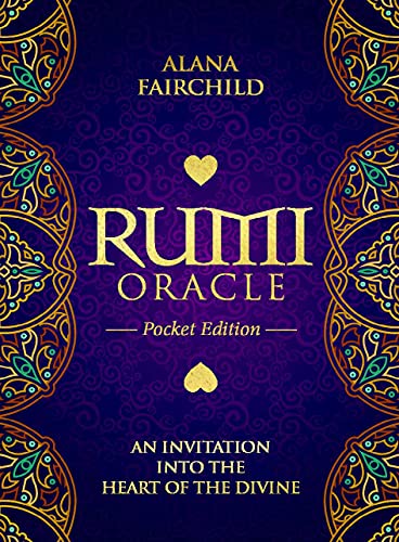 Rumi Oracle Pocket Edition card deck cover, ornate gold and blue design.