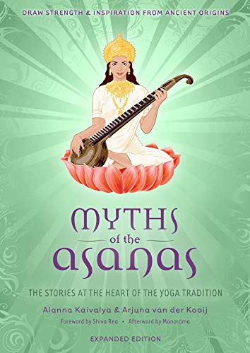 Book cover: “Myths of the Asanas” featuring a deity with a lute.