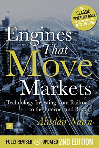Book cover: “Engines That Move Markets” with city skyline background.