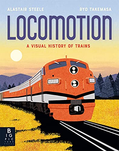 Orange locomotive illustration on book cover, titled “Locomotion.”