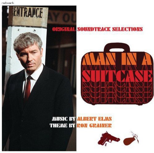 Vinyl record cover for "Man in a Suitcase" soundtrack, featuring a man and suitcase.
