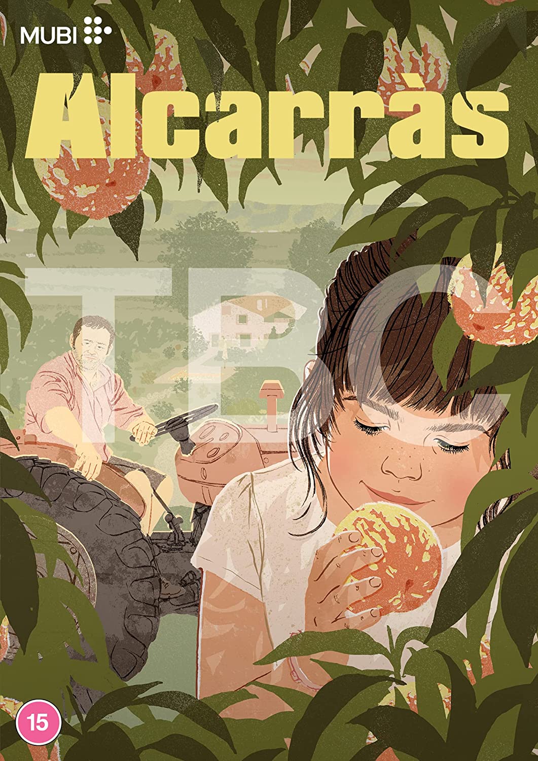 "ALCARRÀS DVD cover featuring a girl holding a peach surrounded by foliage."