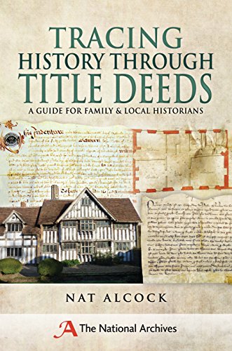 Book cover with historical house image and faded document background.