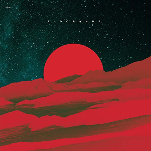 CD cover: Red landscape with a large red sun against a starry sky.