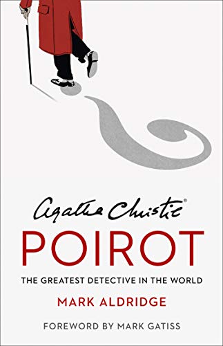 Book cover featuring detective Poirot in red coat, with large shadow.