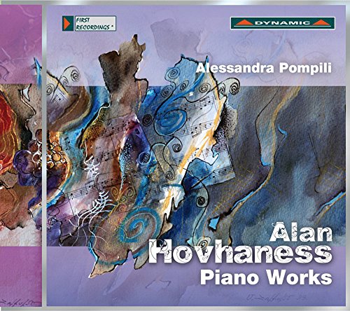 CD cover with abstract blue art and white text "Alan Hovhaness Piano Works".