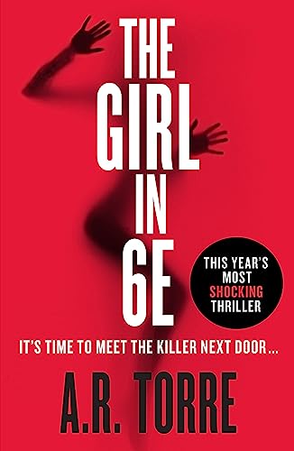 Book cover: red background, silhouetted figure, and bold white text "The Girl in 6E".