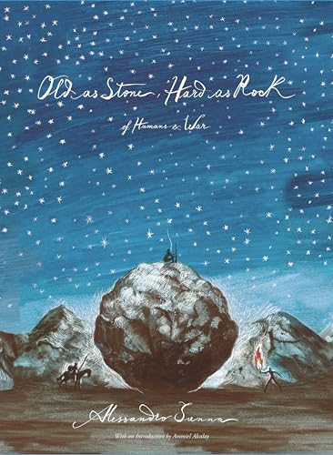 A large rock sits in a landscape under a dark, starry blue sky.