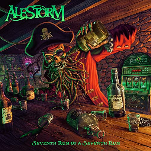 Alestorm album cover: a skeleton pirate pouring rum in a tavern.