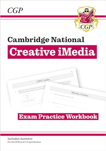 Cambridge National Creative iMedia exam practice workbook with sample pages.