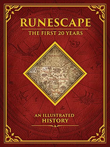Book cover for Runescape: The First 20 Years featuring a map in a diamond frame.