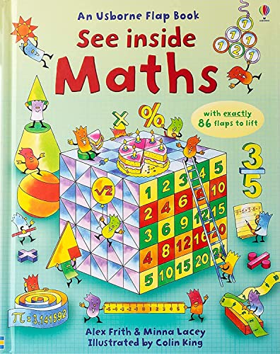 Colorful children’s flap book cover titled “Maths (See Inside): 1” with illustrated math concepts.