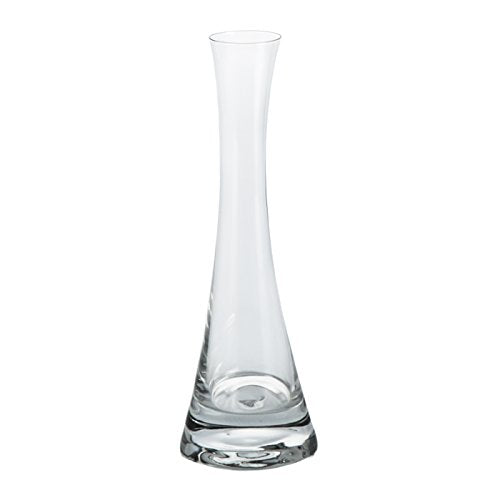 Tall, clear glass vase with a narrow neck and flared base.