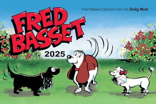 Fred Basset 2025 yearbook cover with three cartoon dogs in a field.