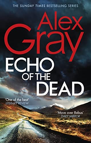 Book cover: "Echo of the Dead" by Alex Gray, with a landscape background.