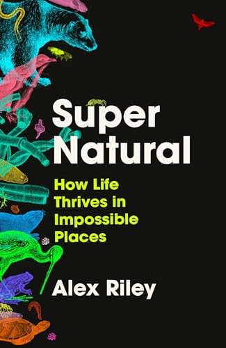 Book cover with neon-colored illustrations of various animals on a black background.