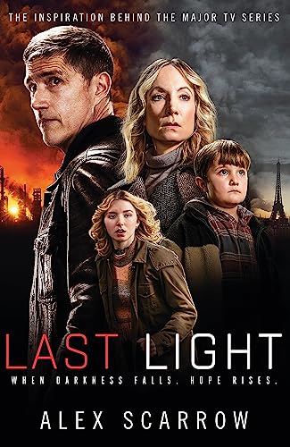 Book cover featuring four people with a fiery, apocalyptic cityscape.