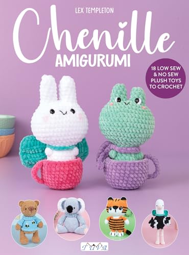 Book cover featuring crochet plush toys including a bunny and frog in cups.