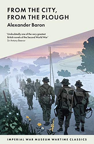 Book cover illustration of soldiers in uniform walking along a country road at dusk.