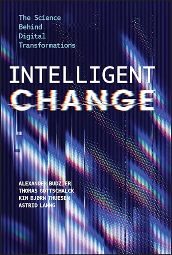 Book cover for "Intelligent Change" with glitch effect and author names.