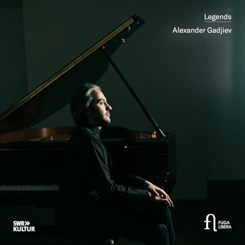 Alexander Gadjiev "Legends" CD cover featuring pianist at a grand piano.